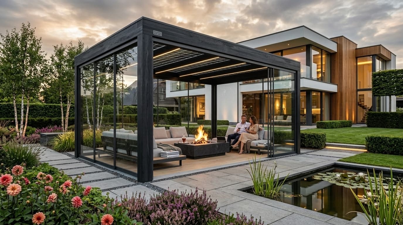 Aurora buitenstructuur in een groene tuin