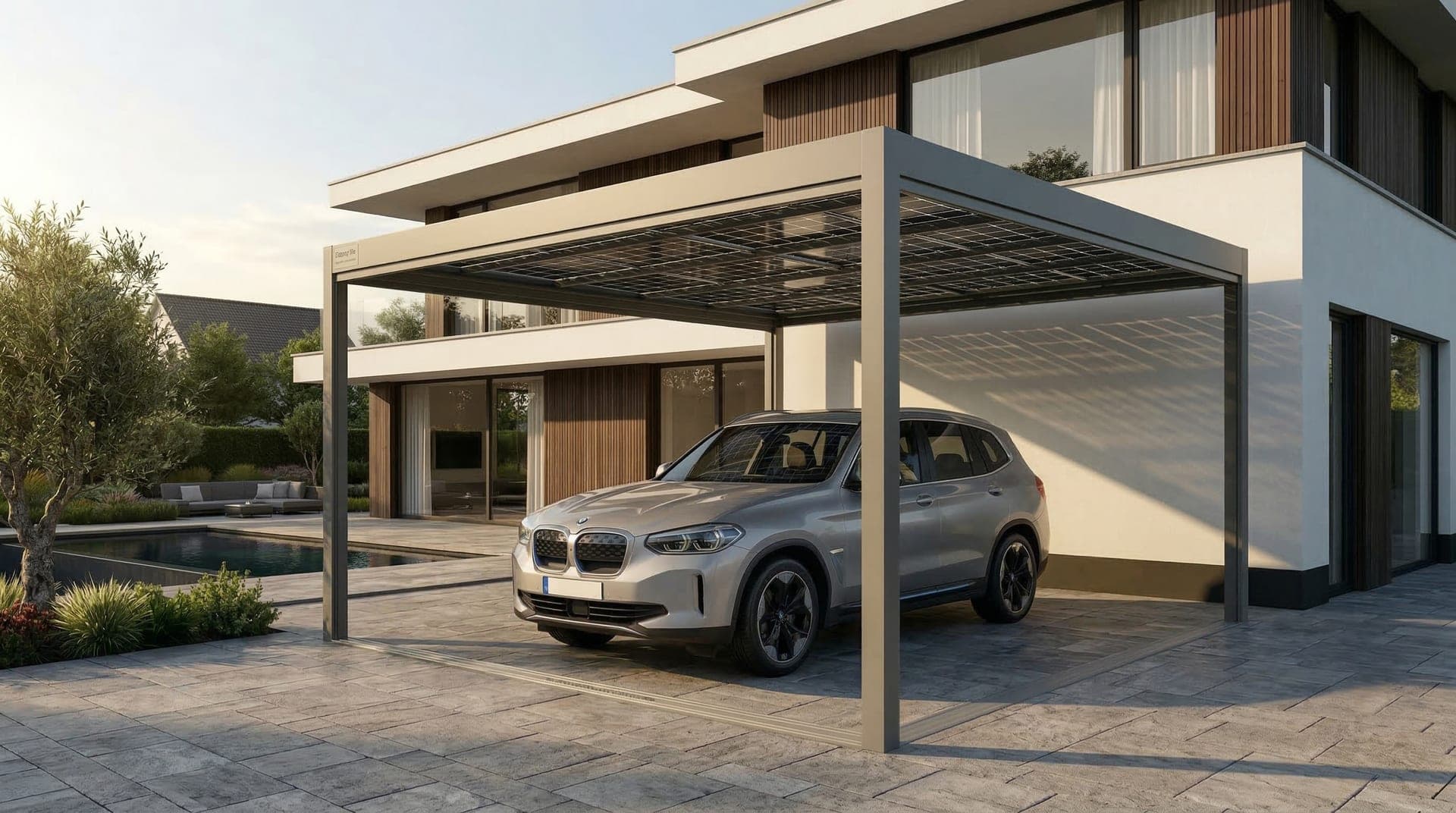 Horizon solar carport met elektrische auto